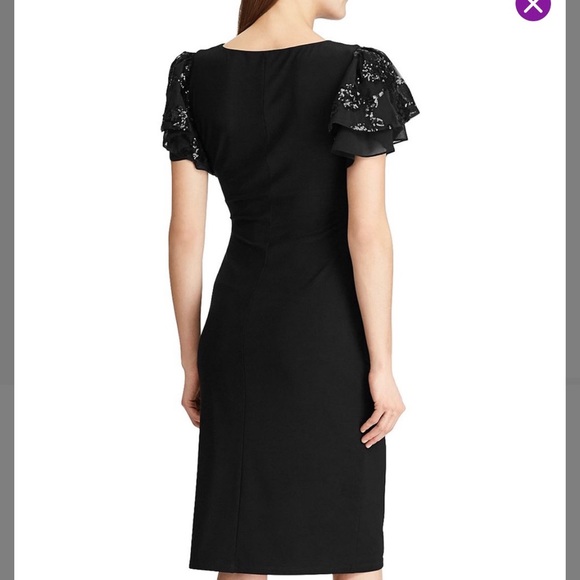 LAUREN RALPH LAUREN EVENING BLACK EMBELLISHED FLUTTER SLEEVE PARTY DRESS NWT 10 - Picture 3 of 14